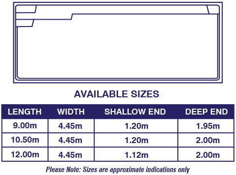 hampton grande pool outline and size chart