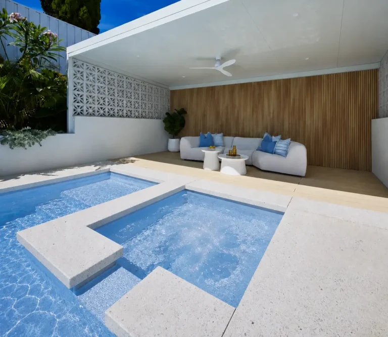Bermuda Blue Sparkle fibreglass pool in a modern Perth backyard